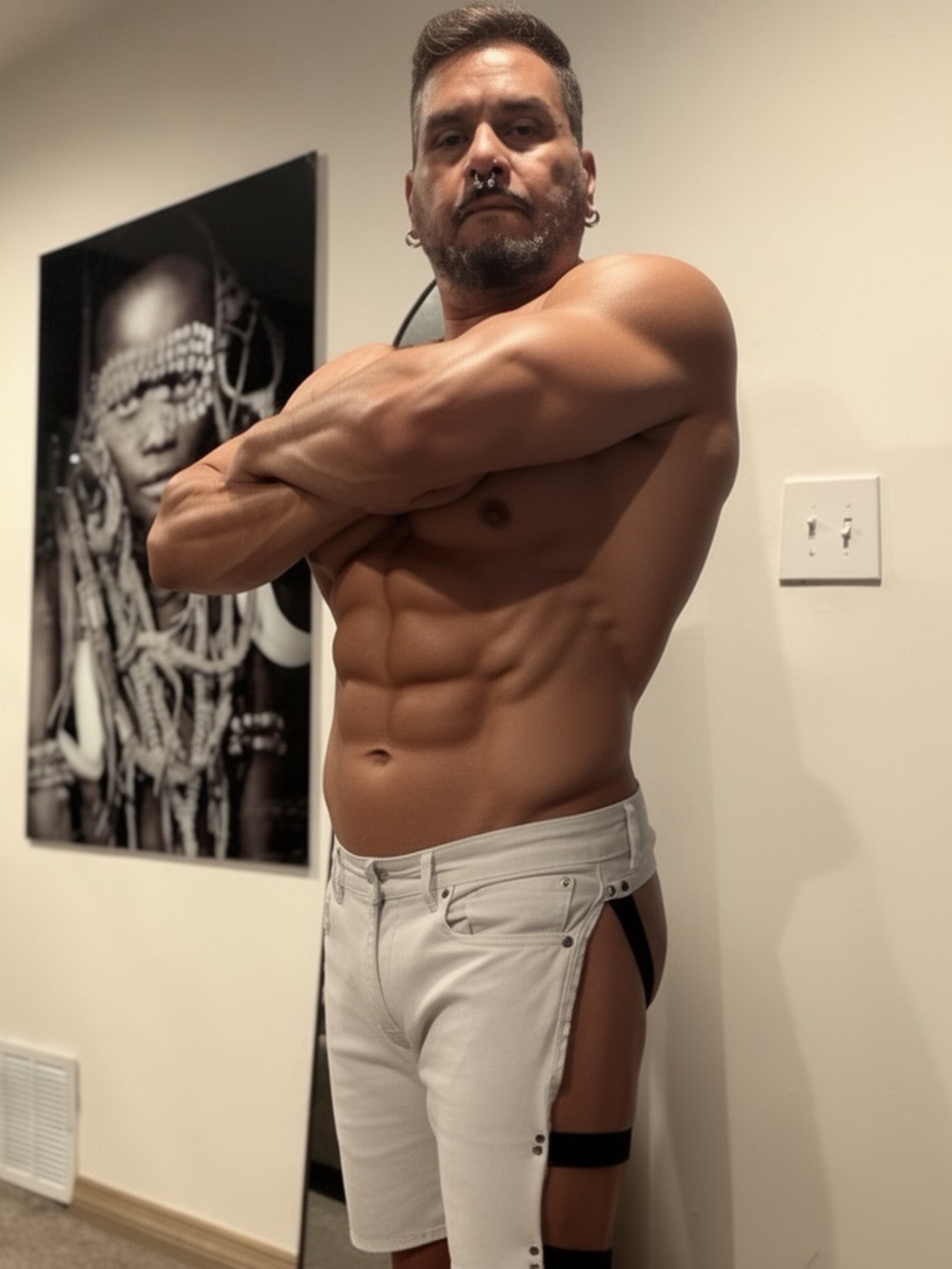 Men's White Cut-Out Shorts with Jock Strappy Detail